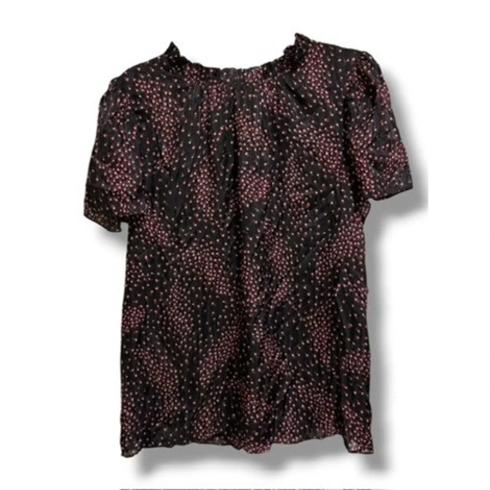 Kate Spade New York Meadow Floral Silk Blend Smocked Neck Tie Back Top‎ Black 10